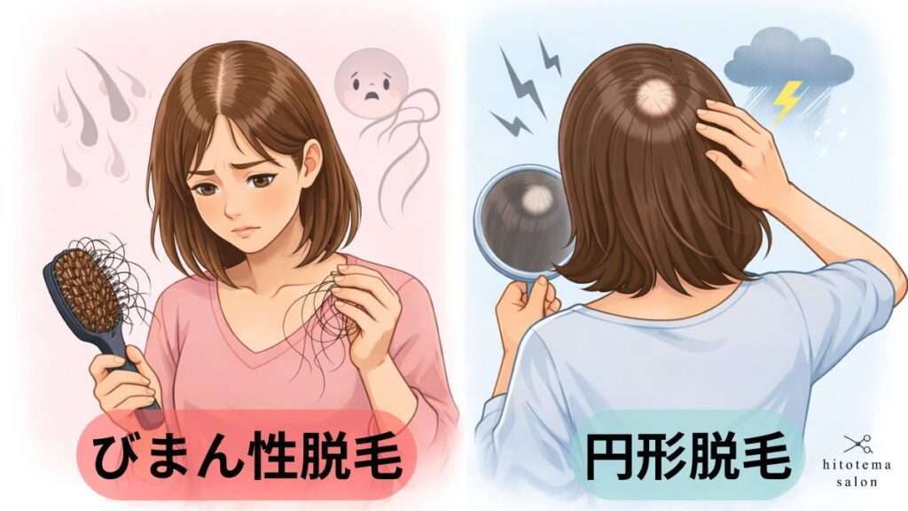 びまん性脱毛と円形脱毛の画像になります。