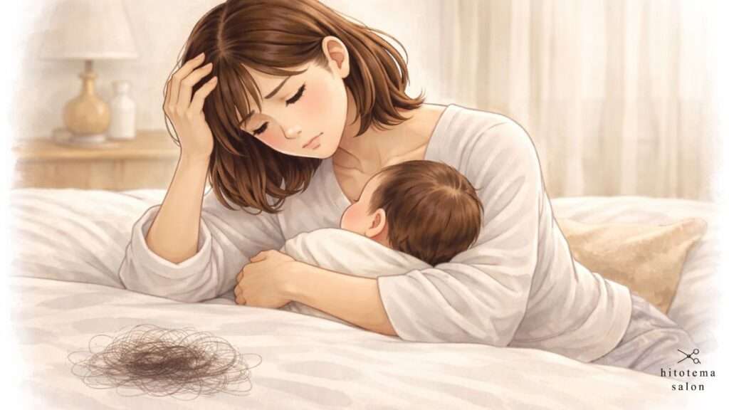 産後脱毛に悩む女性の画像です。