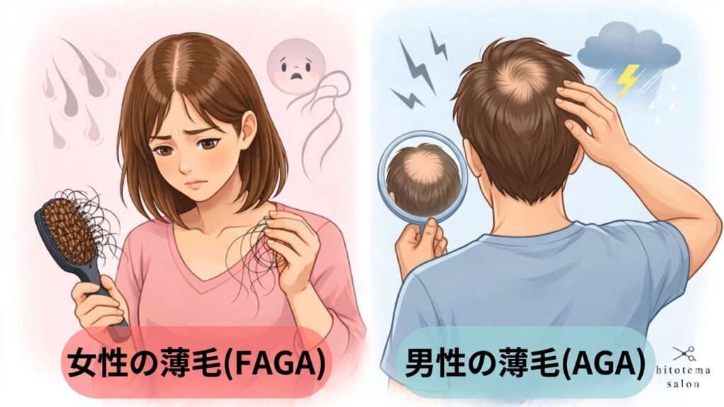 agaに悩む女性とfagaに悩む男性の画像になります。