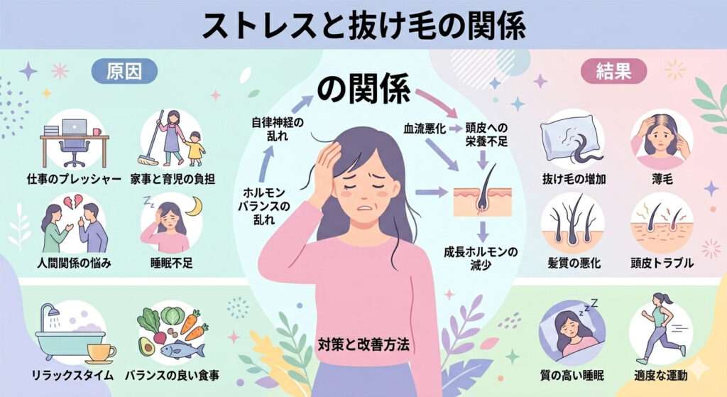 ストレスと抜け毛の関係を図にした画像です。