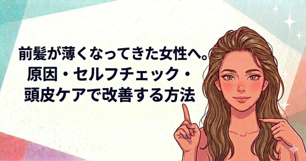 前髪が薄くなってきた女性へ。原因・セルフチェック・頭皮ケアで改善する方法を大阪市鶴見区薄毛に悩む女性専用サロンhitotema salonの中尾沙織が解説します。