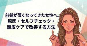 前髪が薄くなってきた女性へ。原因・セルフチェック・頭皮ケアで改善する方法を大阪市鶴見区薄毛に悩む女性専用サロンhitotema salonの中尾沙織が解説します。