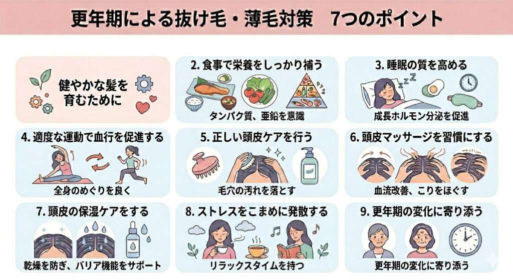 更年期による抜け毛・薄毛対策の7つのポイントをhittoema salon中尾沙織が解説します。