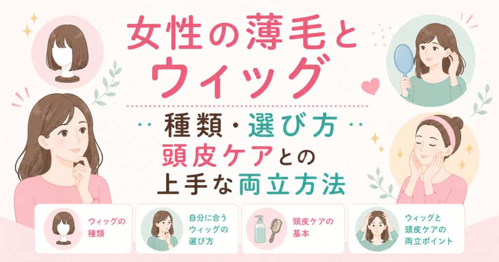 女性の薄毛とウイッグ・種類や選び方、頭皮ケアとの上手な両立方法を大阪市鶴見区にあります薄毛に悩む女性専用サロンhitotema salonの中尾沙織が解説します