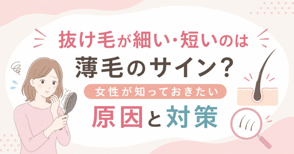 抜け毛が細い・短いのは薄毛のサイン？女性が知っておきたい原因と対策を大阪市鶴見区薄毛に悩む女性専用サロンhitotema salonのオーナー中尾沙織が解説します。