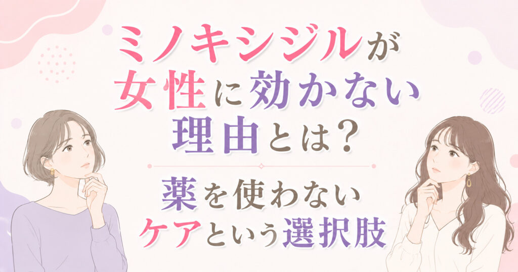 大阪市鶴見区薄毛やFAGAにお悩みの女性専用育毛サロンhitotemaa salon中尾沙織がミノキシジルが女性に効かない理由とは？薬を使わないケアという選択肢詳しく正しく解説します。